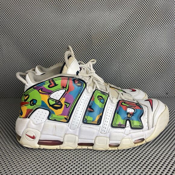 Nike Air More Uptempo Peace Love Swoosh Sneakers Mens 11.5 White Lace Up Logo main image 4